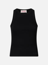 Schwarzes Tanktop aus gerippter Baumwolle für Damen