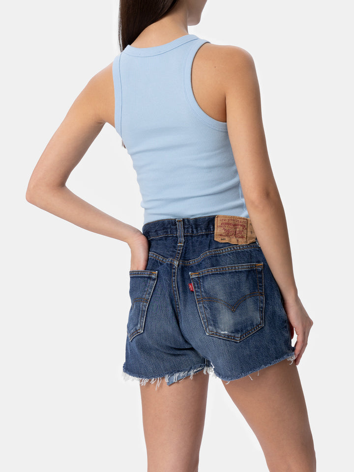 Ada light blue ribbed cotton tank top - MC2 Saint Barth