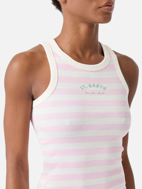 Pink striped Ada tank top with beach club embroidery