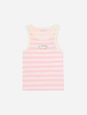 Gestreiftes Ada Tanktop in Pink mit Beach Club-Stickerei 