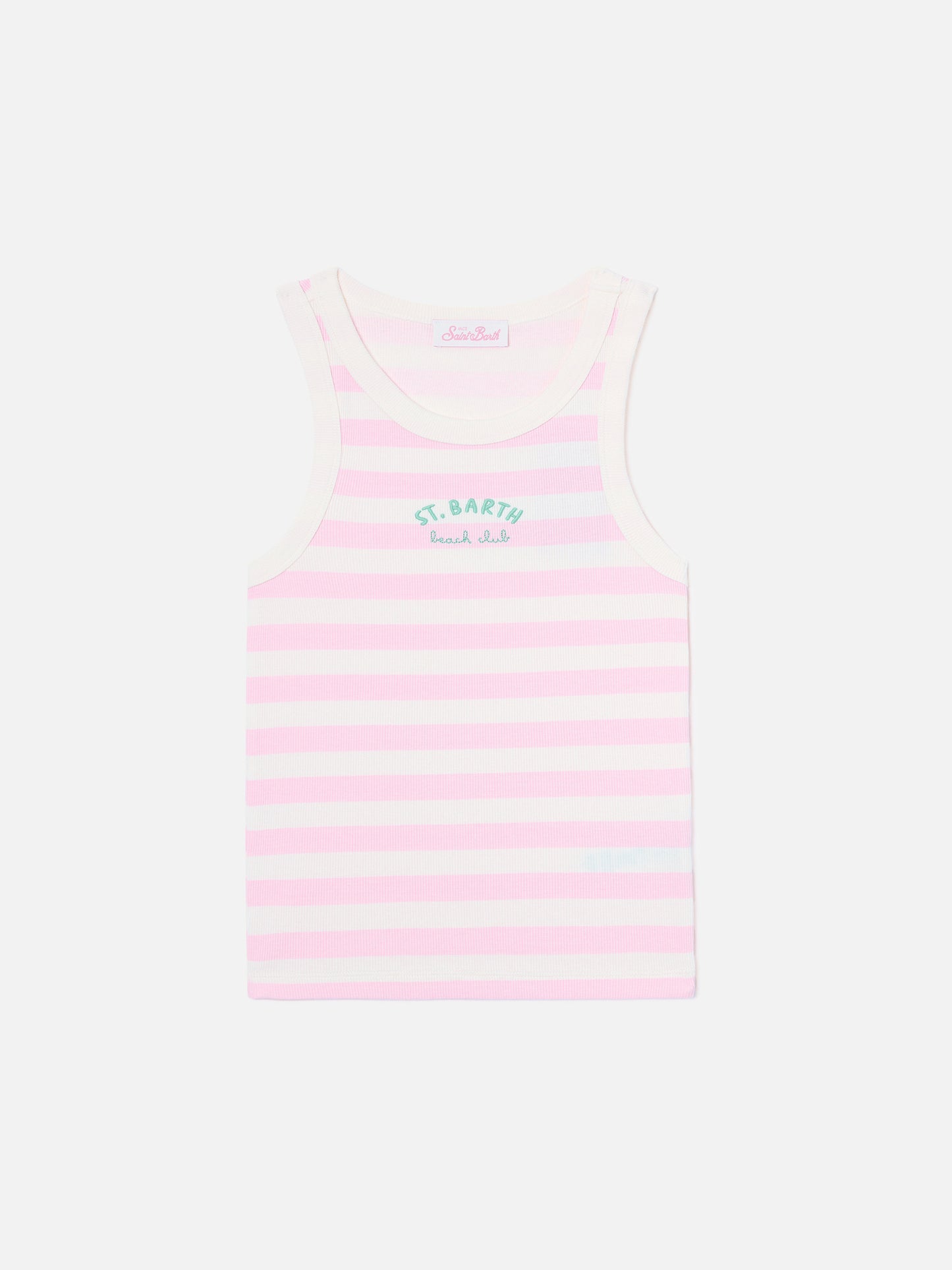 Pink striped Ada tank top with beach club embroidery