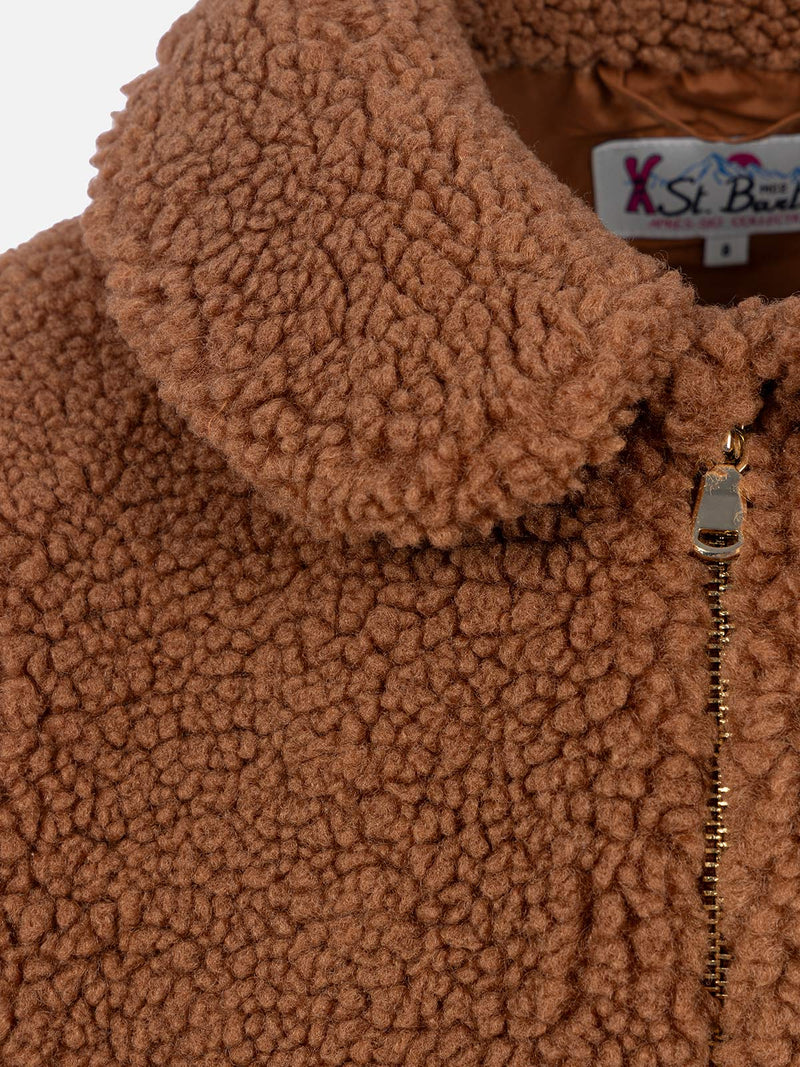 Cappotto bomber in sherpa beige da bambina Abel