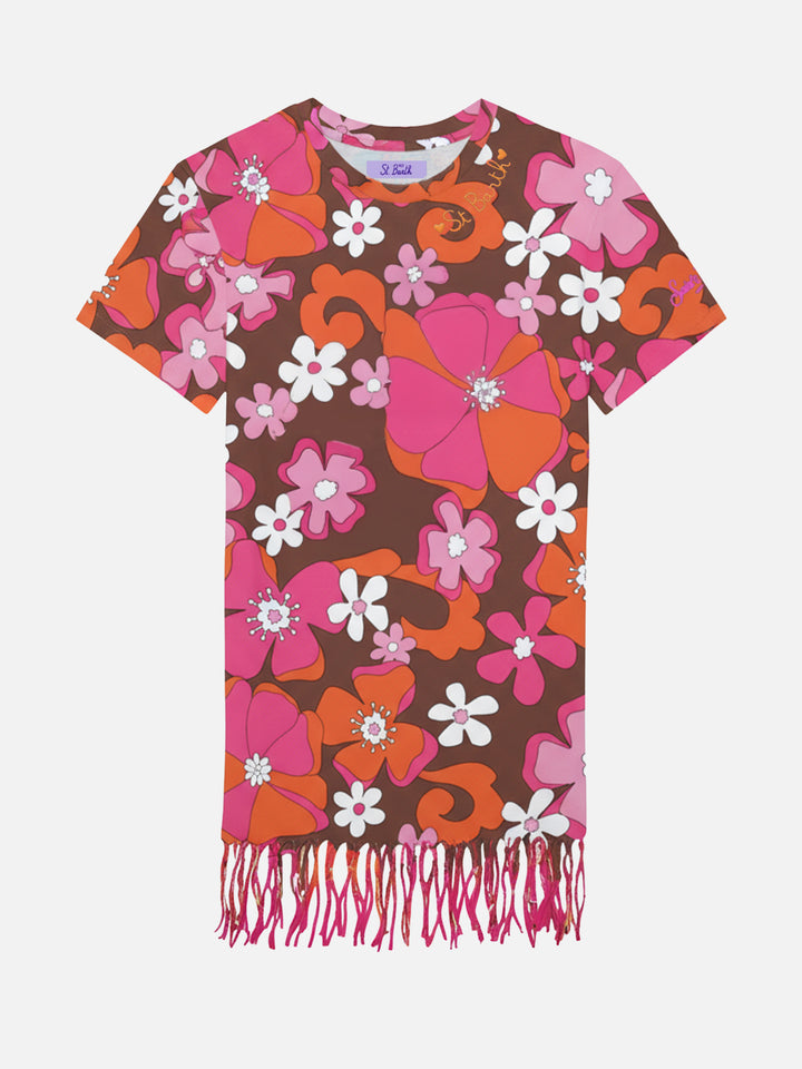 Abbey-Kleid mit Fransen und Retro-Blumenmuster