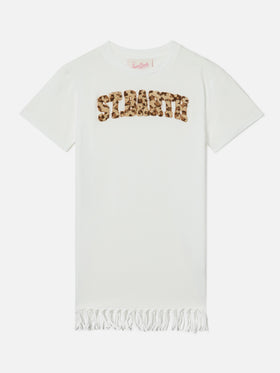 Abbey organic cotton dress with leopard terry-effect logo