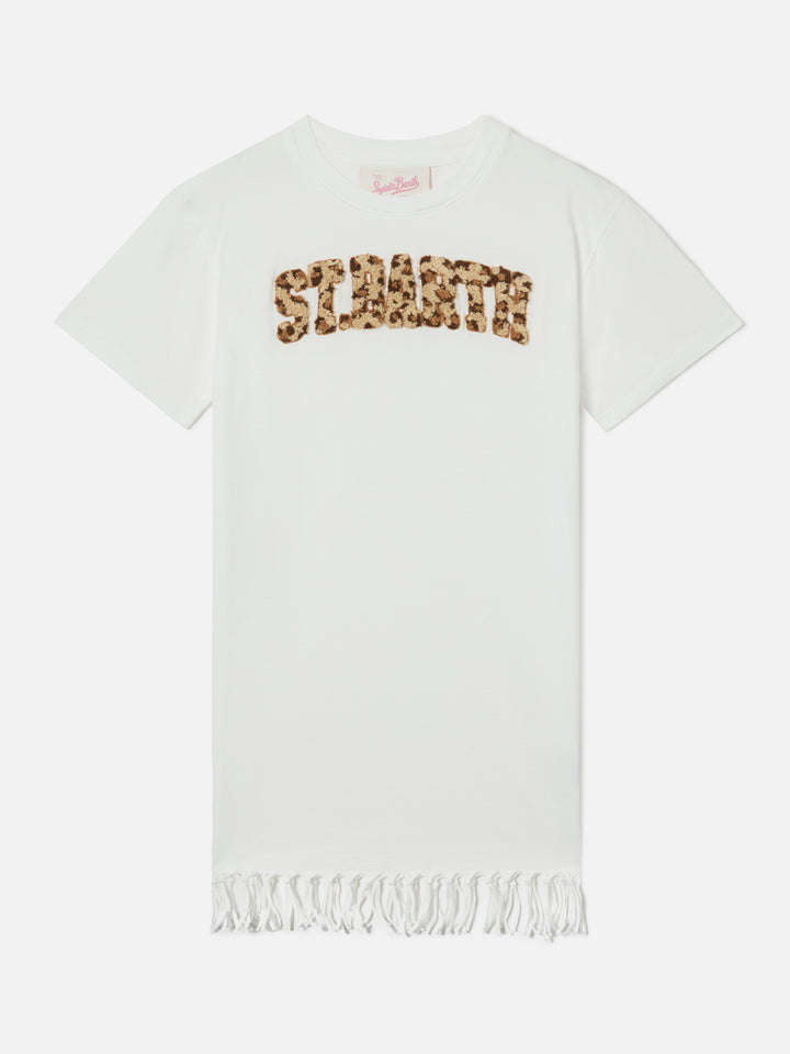 Abbey organic cotton dress with leopard terry-effect logo