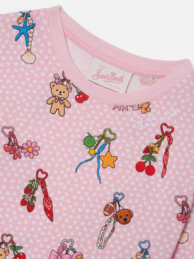 Abbey organic cotton dress with heart and charms all-over print