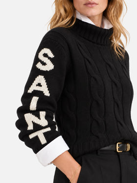 Schwarzer, geflochtener Rollkragenpullover Adler mit Saint Barth-Jacquard 