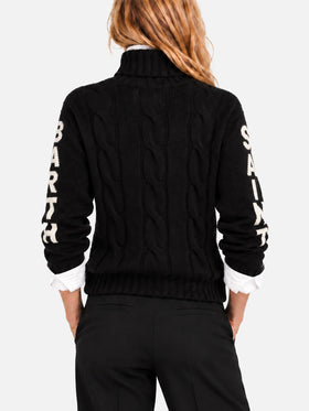 Schwarzer, geflochtener Rollkragenpullover Adler mit Saint Barth-Jacquard 