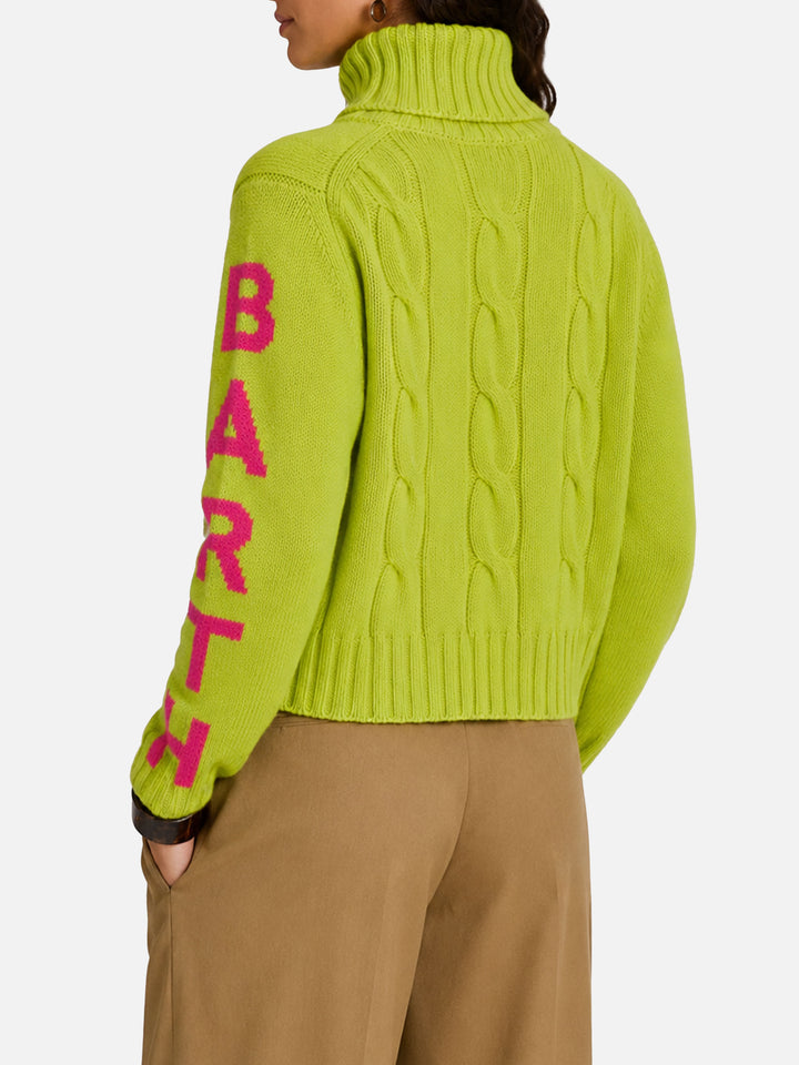 Adler fluo yellow cable-knit turtleneck sweater