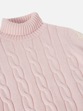 Adler Jr Rollkragenpullover mit Zopfmuster und Strassverzierungen in Schneeflockenform