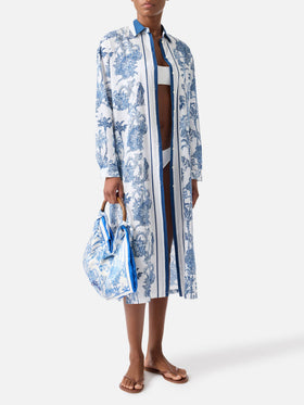 Long Adeline dress in cotton with toile de Jouy print