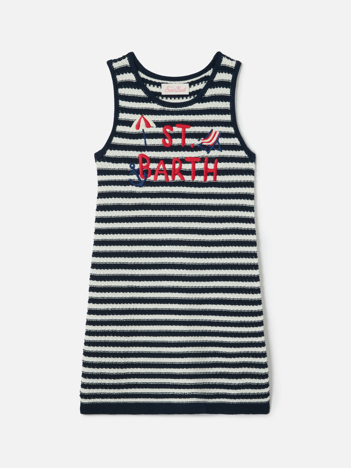 Audie pure cotton striped dress with logo embroidery and sea details