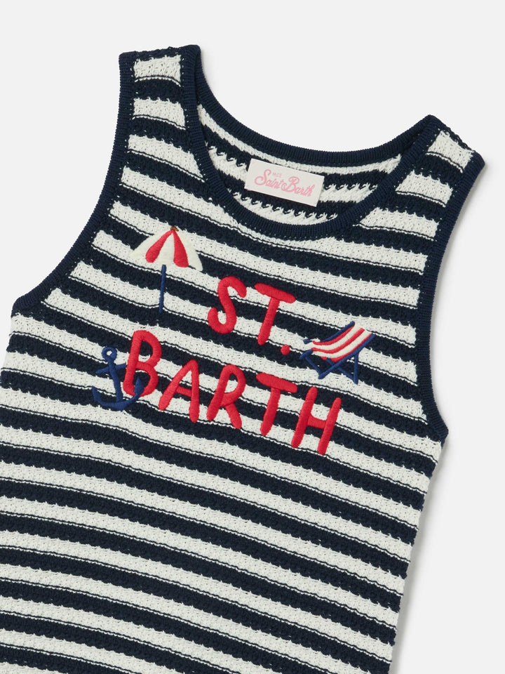 Audie pure cotton striped dress with logo embroidery and sea details