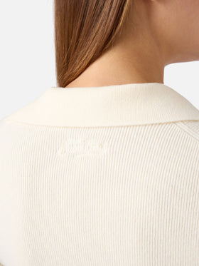 Body in maglia Aelis off white in lana con collo polo