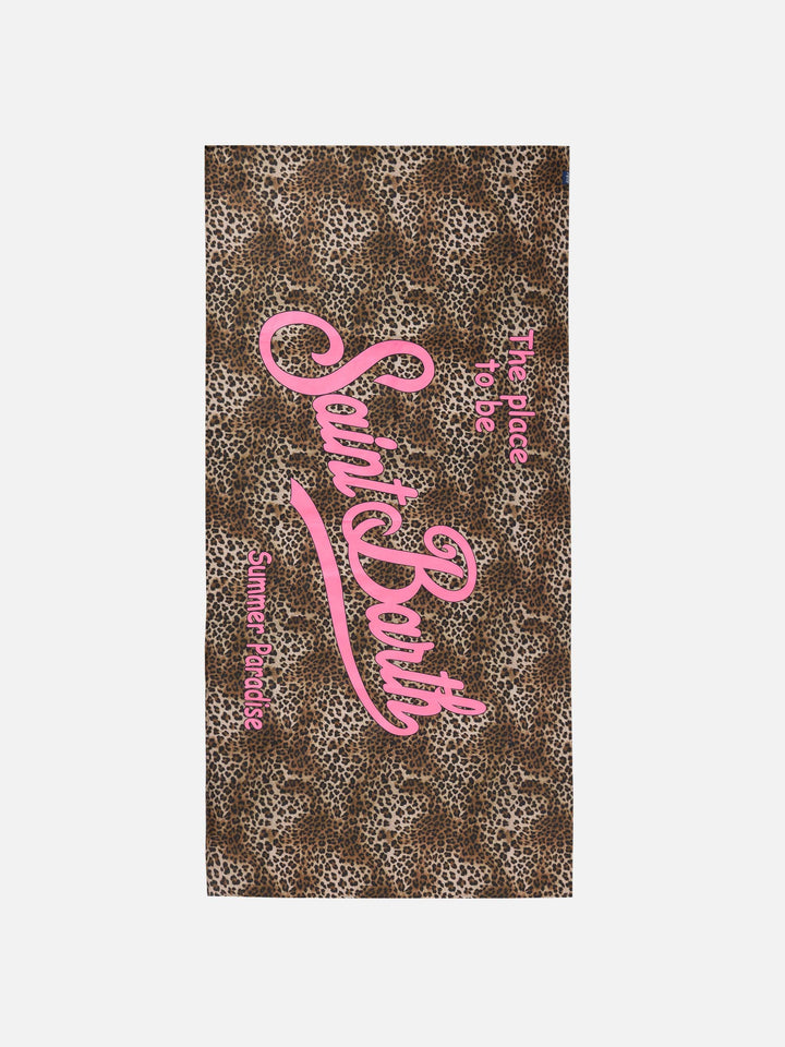 Aidan beach towel with leopard print and logo