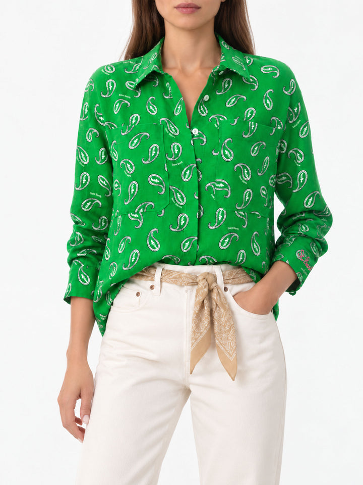 Green paisley linen shirt