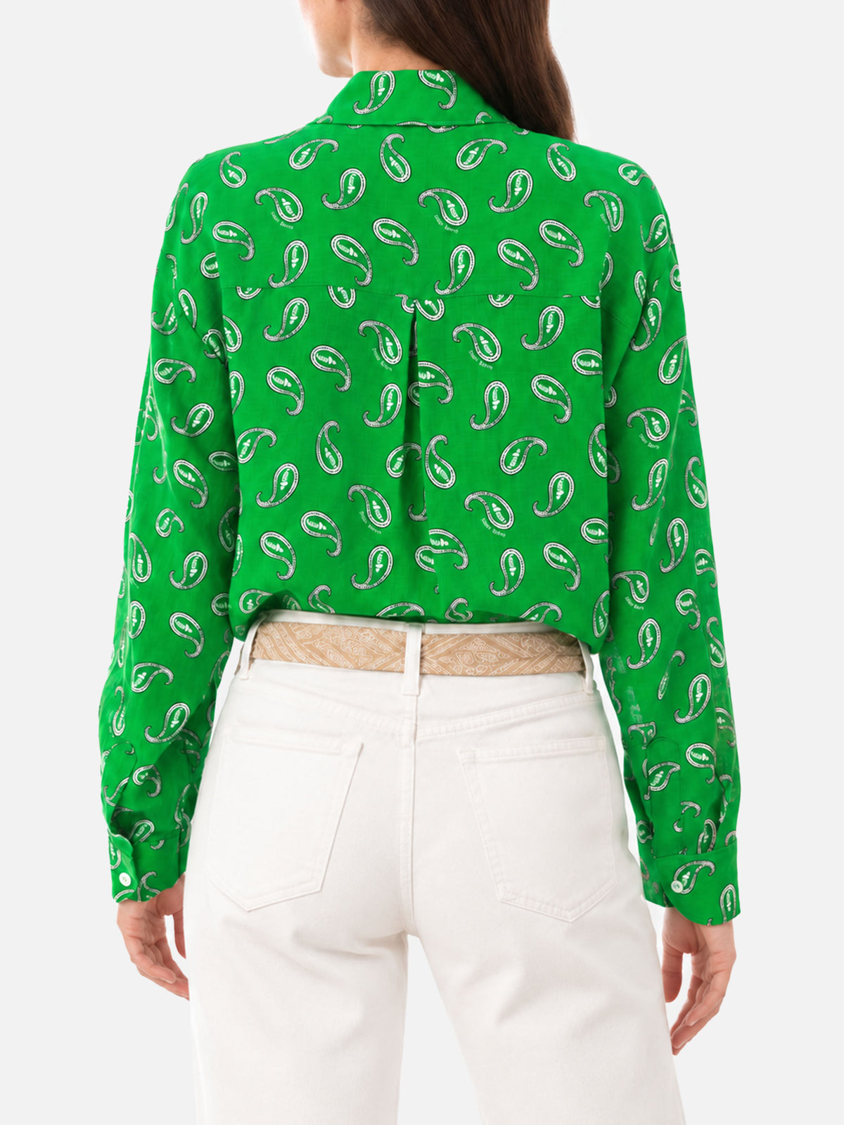 Chemise en lin à motif cachemire vert 