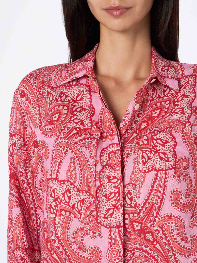 Camicia da donna in lino Alodie con stampa paisley e tasche