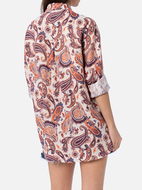 Camicia da donna in lino Alodie con stampa paisley e tasche