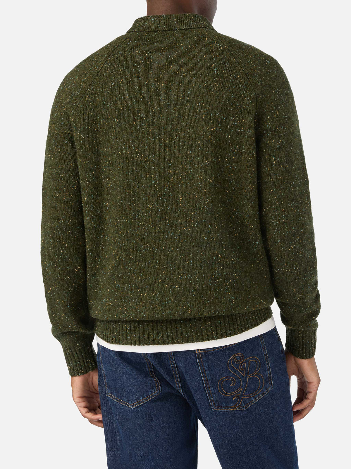 Olivgrünes Alfie Strick-Poloshirt aus Donegal-Wollmischung 