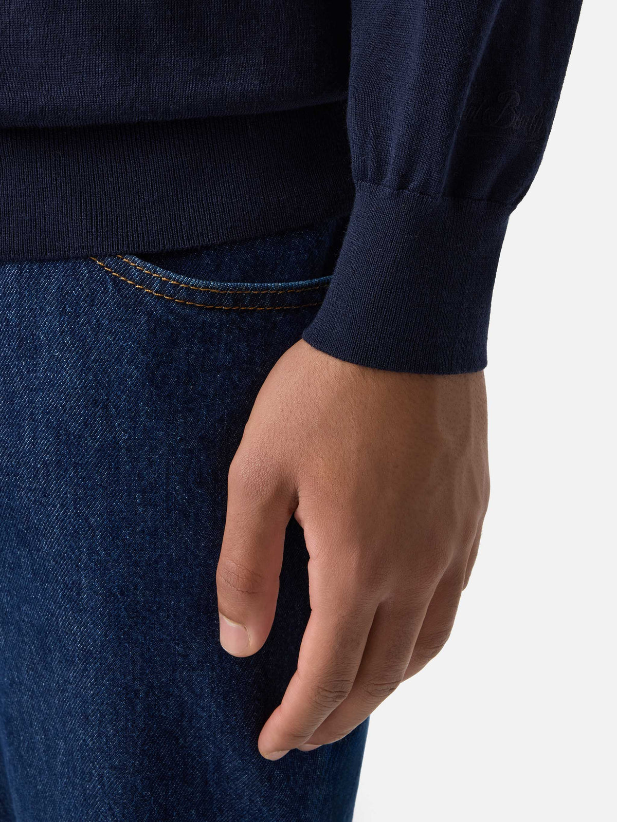 Navy blue Alfie merino wool knit polo