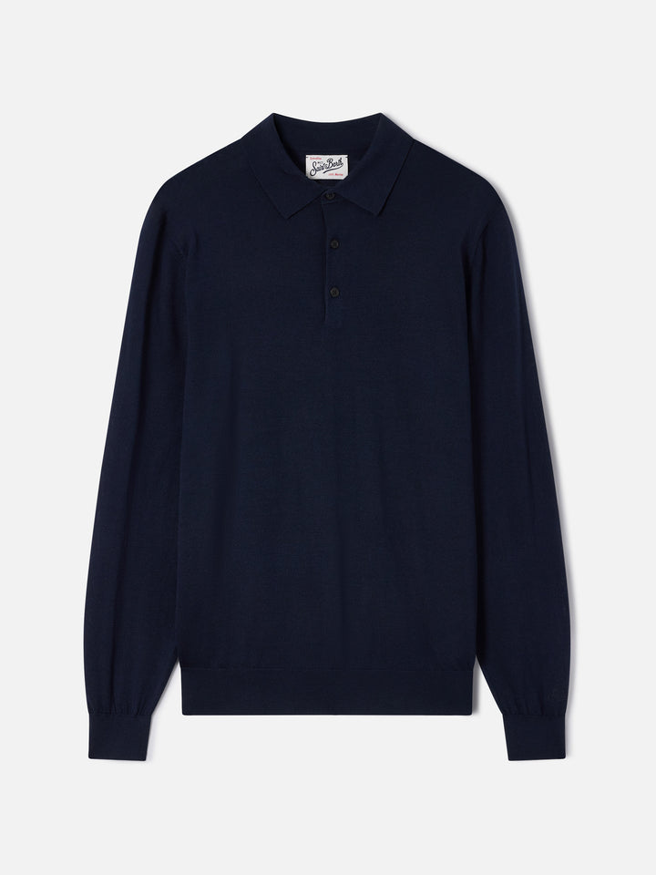 Polo Alfie in Merino blu navy