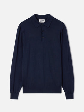 Navy blue Alfie merino wool knit polo