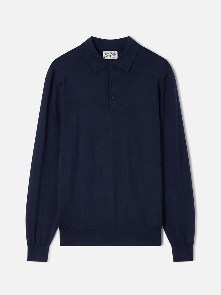 Polo Alfie en bleu marine blue Merino 