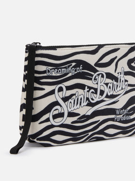 Aline Pouch in wool-effect fabric with zebra print