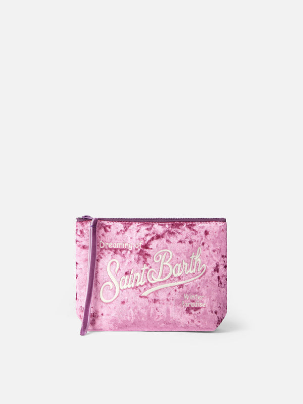 Pochette Aline in ciniglia rosa con ricamo logo