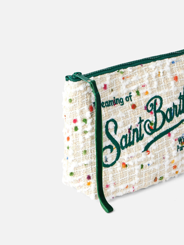 White tweed pochette Aline with logo embroidery