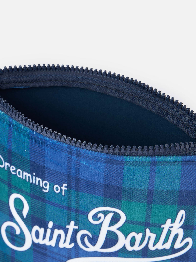 Pochette Aline in lana con stampa tartan blu