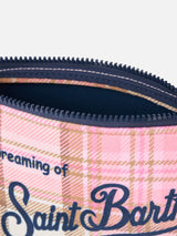 Pochette Aline in lana con stampa tartan rosa