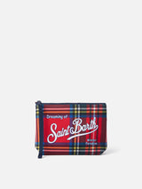 Pochette Aline in lana con stampa tartan rossa