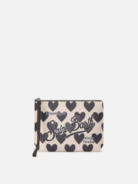 Beige Aline pochette with hearts print