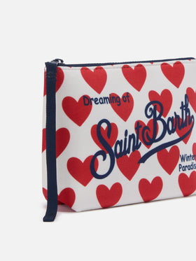 Aline Pouch in wool-effect fabric with hearts print