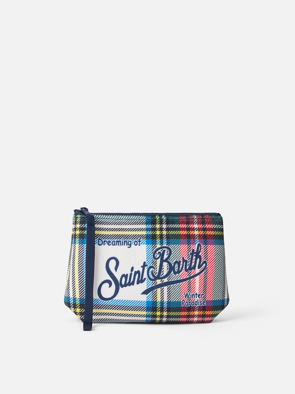 Wooly pochette Aline with white tartan print