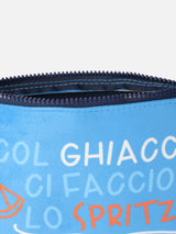 Blaue Wollpochette Aline mit „Col Ghiaccio ci faccio lo Spritz“-Aufdruck