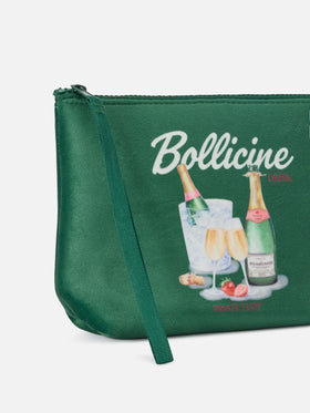 Green Aline pochette with Bollicine print