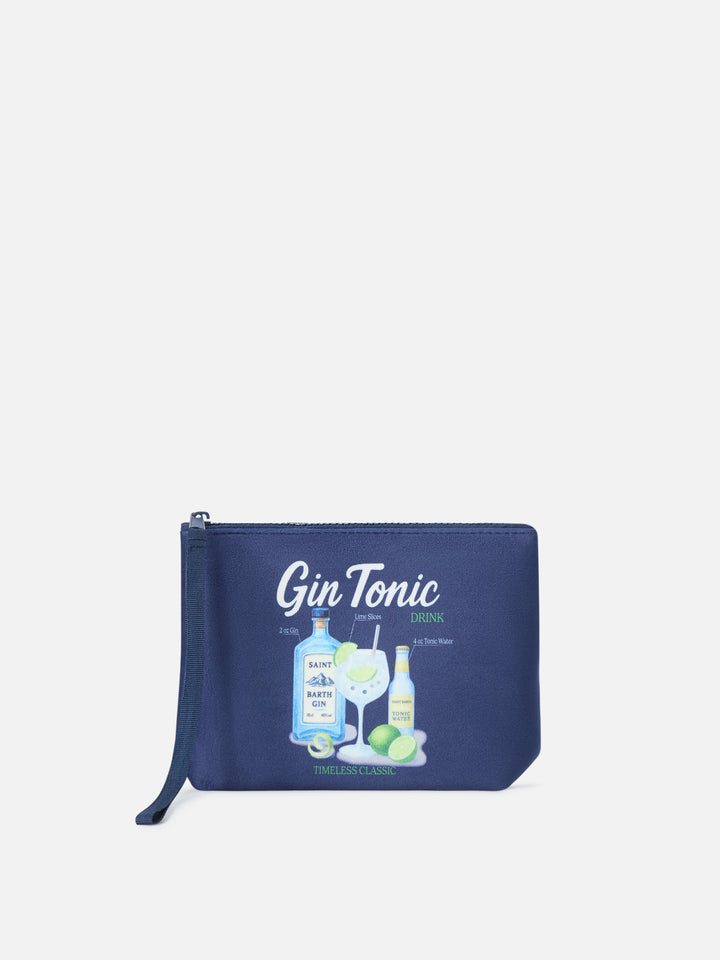 Azul marino blue Aline pochette con estampado Gin Tonic 