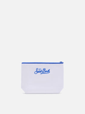 Off white Aline pochette with Après Ski print and rhinestones