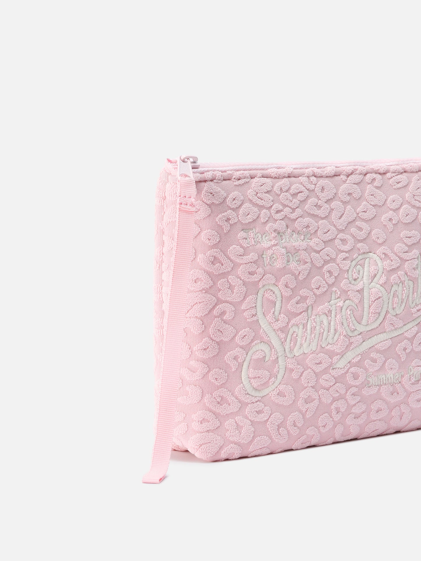 Pochette Aline effetto spugna rosa con motivo leopardato in rilievo