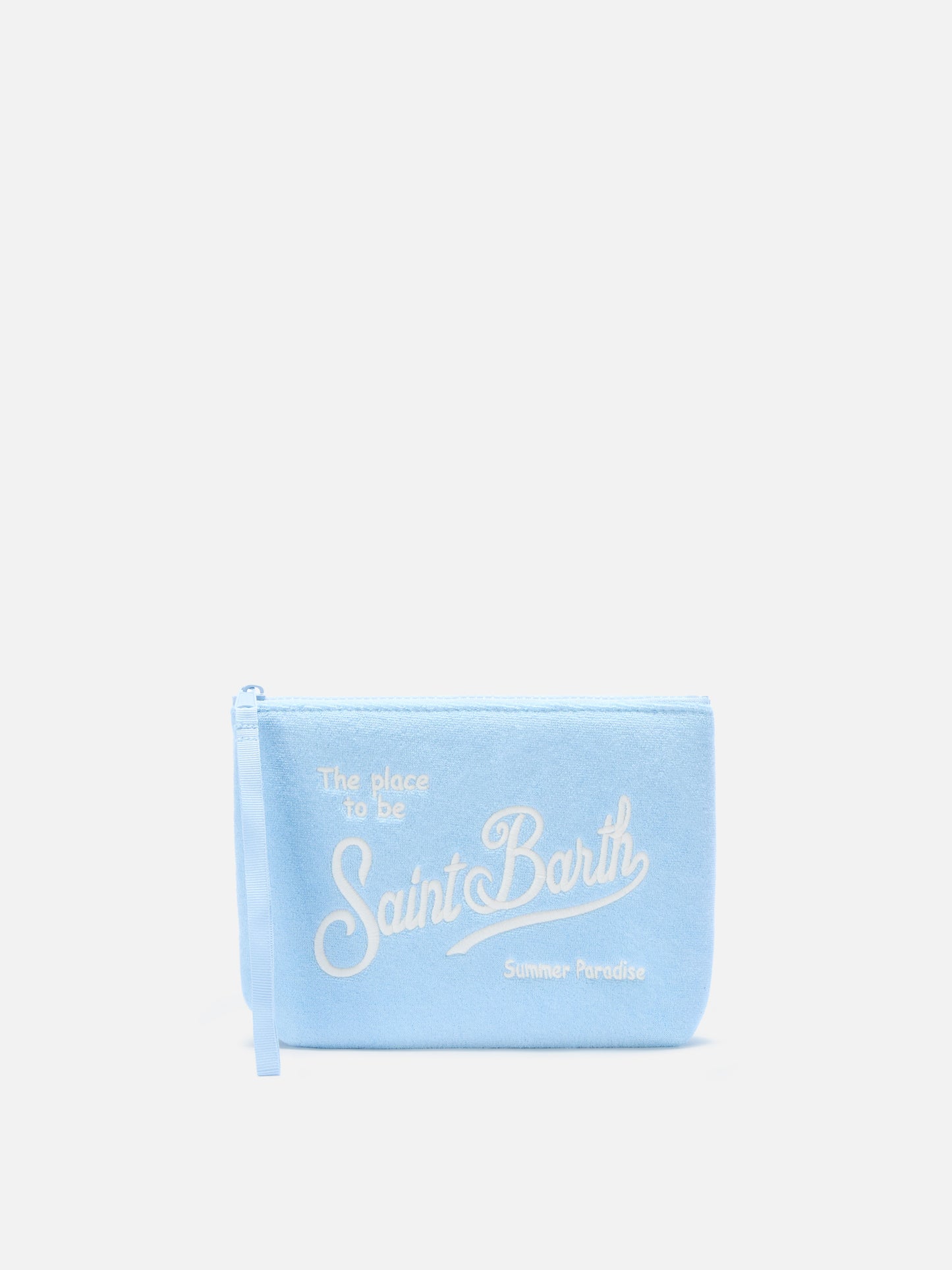 Aline light blue terry-effect pouch