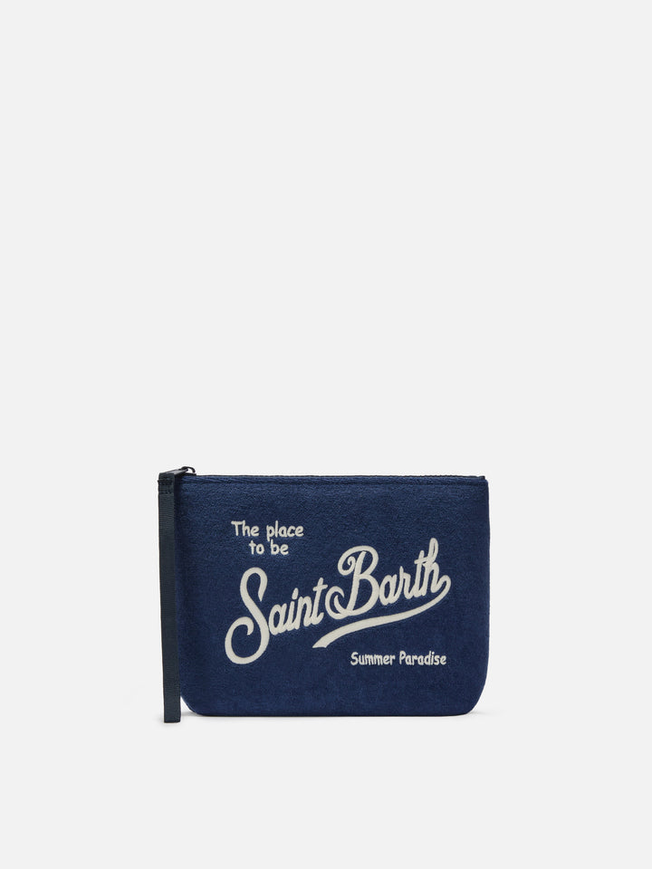 Aline navy blue terry-effect pouch