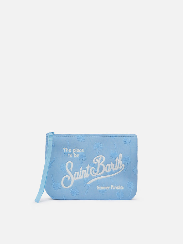 Aline light blue palm embossed terry pochette