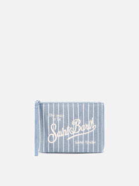Aline terry-effect pouch with striped embossed pattern