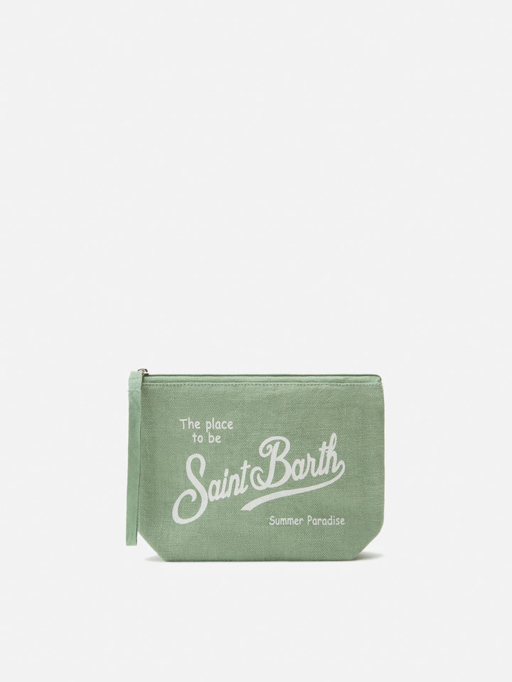 Aline sage solid color linen pouch