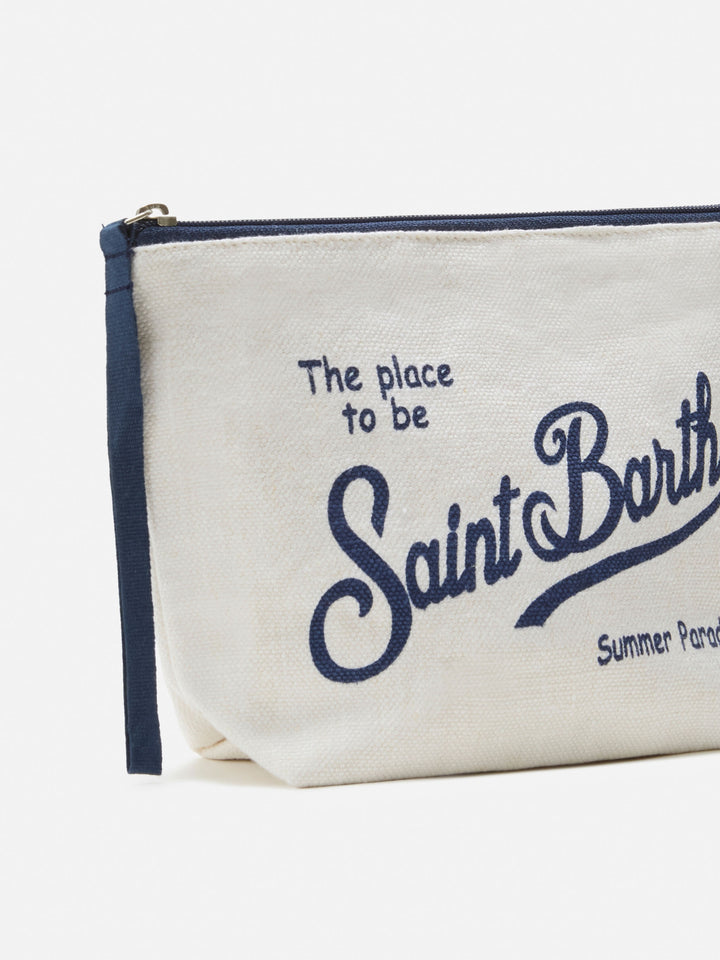 Aline white solid color linen pouch