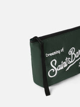 Pochette imbottita verde Aline con ricamo logo