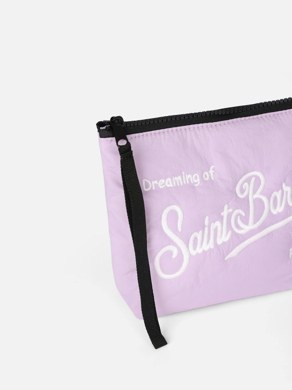 Lilac puffer pochette Aline with logo embroidery